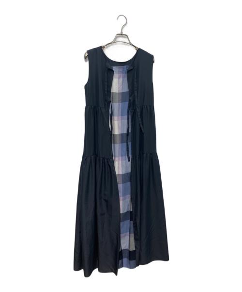 BLUE LABEL CRESTBRIDGE（ブルーレーベルクレストブリッジ）BLUE LABEL CRESTBRIDGE (ブルーレーベルクレストブリッジ) ドライブロードティアードワンピース ネイビー サイズ:38の古着・服飾アイテム