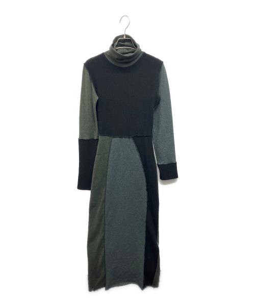 MM6 Maison Margiela（エムエムシックスメゾンマルジェラ）MM6 Maison Margiela (エムエムシックスメゾンマルジェラ) Patchwork Long Sleeve Dress　パッチワーク ロングスリーブ ドレス オリーブ サイズ:XSの古着・服飾アイテム
