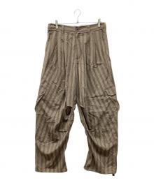 MUZE TURQUOISE LABEL（ミューズ ターコイズ レーベル）の古着「VILOFT STRIPE DOUBLE KNEE CARGO PANTS　バイロフトストライプダブルニーカーゴパンツ」｜ブラウン