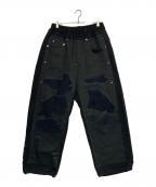 MUZE TURQUOISE LABEL×MINUSミューズ ターコイズ レーベル×マイナス）の古着「SWEAT DOCKING CRUSH DENIM TROUSERS」｜ブラック