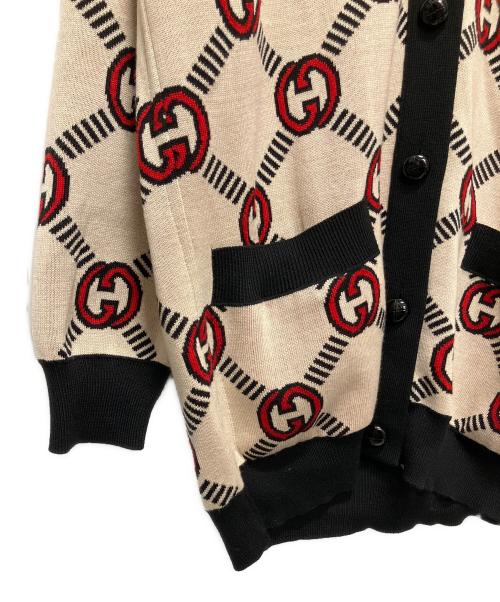 GUCCI（グッチ）GUCCI (グッチ) Gucci Reversible Wool Interlocking G Cardigan/リバーシブルニットカーディガン ベージュ×ブラック サイズ:XSの古着・服飾アイテム