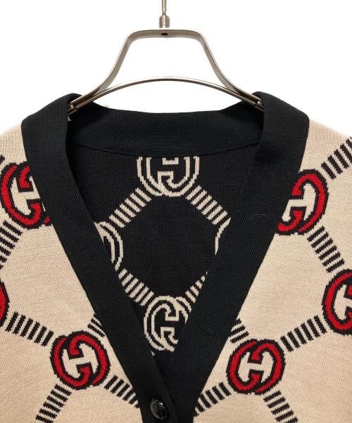 GUCCI（グッチ）GUCCI (グッチ) Gucci Reversible Wool Interlocking G Cardigan/リバーシブルニットカーディガン ベージュ×ブラック サイズ:XSの古着・服飾アイテム