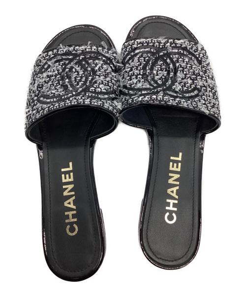 CHANEL（シャネル）CHANEL (シャネル) ツイードココマークサンダル ブラック×ホワイト サイズ:37Cの古着・服飾アイテム
