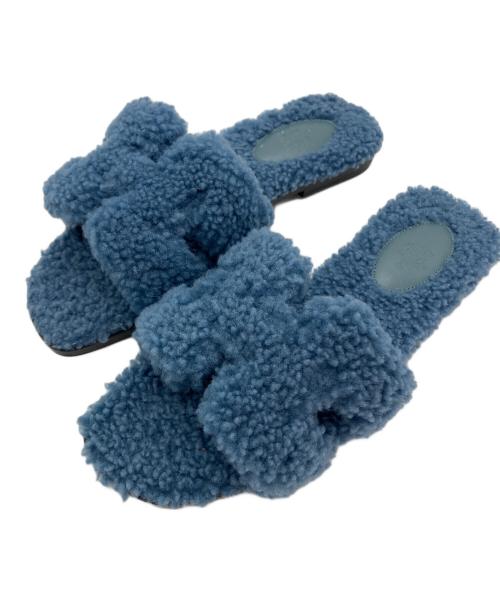 HERMES（エルメス）HERMES (エルメス) ボアムートンサンダル ブルー サイズ:37の古着・服飾アイテム