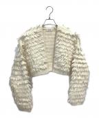 SALON adam et rope'サロンアダムエロペ）の古着「ファーアルパカフリンジクロップドカーディガン」｜ホワイト