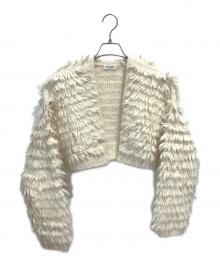 SALON adam et rope'（サロンアダムエロペ）の古着「ファーアルパカフリンジクロップドカーディガン」｜ホワイト