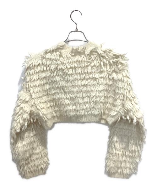 SALON adam et rope'（サロンアダムエロペ）SALON adam et rope' (サロンアダムエロペ) ファーアルパカフリンジクロップドカーディガン ホワイト サイズ:Fの古着・服飾アイテム
