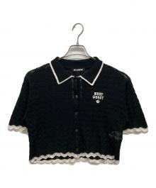 MARY QUANT（マリークヮント）の古着「レトロロゴクロッシェポロ カーディガン」｜ブラック