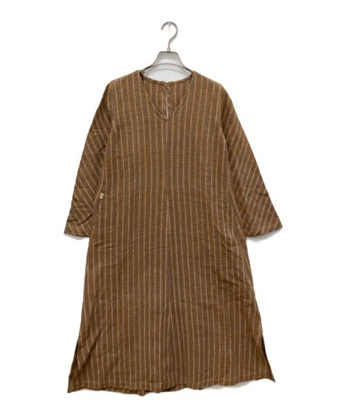 USAATO（ウサト）USAATO (ウサト) ストライプワンピース ブラウン サイズ:Freeの古着・服飾アイテム