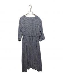 fog linen work（フォグリネンワーク）の古着「リネンチェックワンピース」｜ネイビー×ホワイト