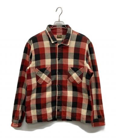 TENDERLOIN テンダーロイン　フランネルシャツ　赤×黒　L 中古・古着通販】TENDERLOIN (テンダーロイン) ヘビーフランネルシャツ