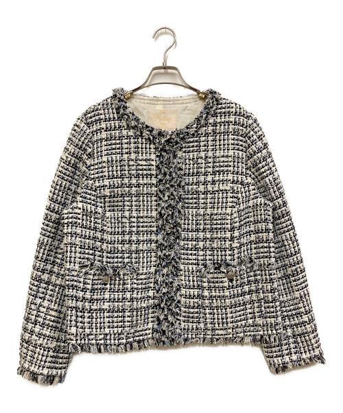 23区（ニジュウサンク）23区 (ニジュウサンク) ノーカラーツイードジャケット ネイビー サイズ:SIZE 50 未使用品の古着・服飾アイテム