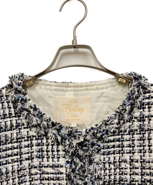 23区（ニジュウサンク）23区 (ニジュウサンク) ノーカラーツイードジャケット ネイビー サイズ:SIZE 50 未使用品の古着・服飾アイテム