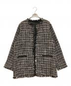 icBアイシービー）の古着「ライトツイード ノーカラージャケット」｜ブラック