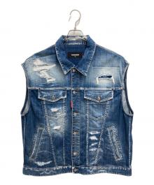 DSQUARED2（ディースクエアード）の古着「ディストレスト オーバーサイズ デニム ベスト」｜ブルー