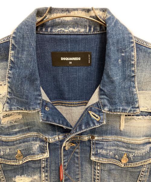 DSQUARED2（ディースクエアード）DSQUARED2 (ディースクエアード) ディストレスト オーバーサイズ デニム ベスト ブルー サイズ:38の古着・服飾アイテム