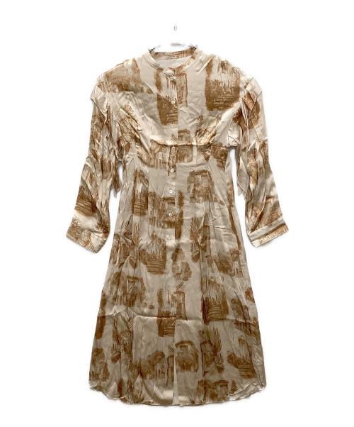 LE CIEL BLEU（ルシェルブルー）LE CIEL BLEU (ルシェルブルー) 25A65305　Landscape Print Dress ベージュ サイズ:36の古着・服飾アイテム