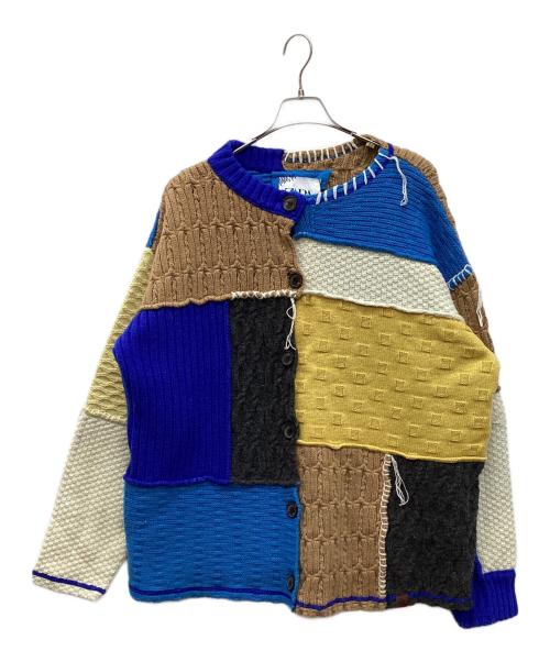 ZARA（ザラ）ZARA (ザラ) ADER error (アーダーエラー) パッチワークオーバーサイズニットカーディガン ブルー×イエロー サイズ:S-M 未使用品の古着・服飾アイテム