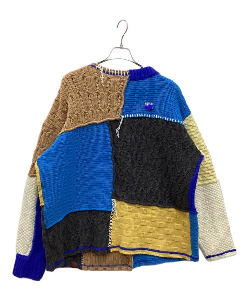 ZARA（ザラ）ZARA (ザラ) ADER error (アーダーエラー) パッチワークオーバーサイズニットカーディガン ブルー×イエロー サイズ:S-M 未使用品の古着・服飾アイテム