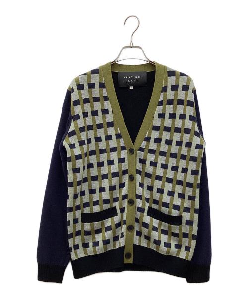BEATING HEART（ビーティングハート）BEATING HEART (ビーティングハート) Vネックカーディガン チェックカーディガン カーキ サイズ:1の古着・服飾アイテム
