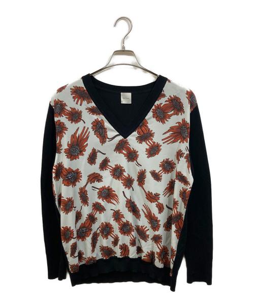 PAUL SMITH（ポールスミス）Paul Smith (ポールスミス) デジタルデイジー プリントコンビ 長袖ニット ブラック サイズ:SIZE XXLの古着・服飾アイテム