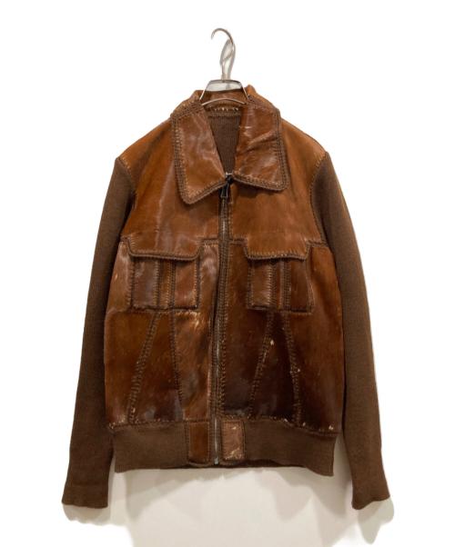 Creazioni（クレアツィオーニ）Creazioni (クレアツィオーニ) ハラコ切替ジャケット ブラウン サイズ:54の古着・服飾アイテム