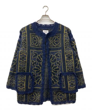 中古・古着通販】Ameri (アメリ) RUG PATTERN KNIT JACKET ネイビー