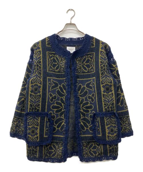 Ameri（アメリ）Ameri (アメリ) RUG PATTERN KNIT JACKET ネイビー サイズ:Freeの古着・服飾アイテム