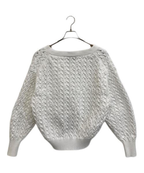 THREE DOTS（スリードッツ）THREE DOTS (スリードッツ) スポンジースムース メッシュカーディガン ホワイト サイズ:Sの古着・服飾アイテム