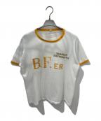Championチャンピオン）の古着「染み込みプリント リンガーTシャツ　 60s プロダクツタグ」｜ホワイト×イエロー