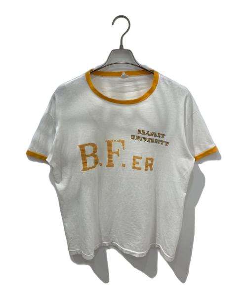 Champion（チャンピオン）Champion (チャンピオン) 染み込みプリント リンガーTシャツ　 60s プロダクツタグ ホワイト×イエロー サイズ:XLの古着・服飾アイテム