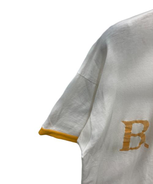 Champion（チャンピオン）Champion (チャンピオン) 染み込みプリント リンガーTシャツ　 60s プロダクツタグ ホワイト×イエロー サイズ:XLの古着・服飾アイテム