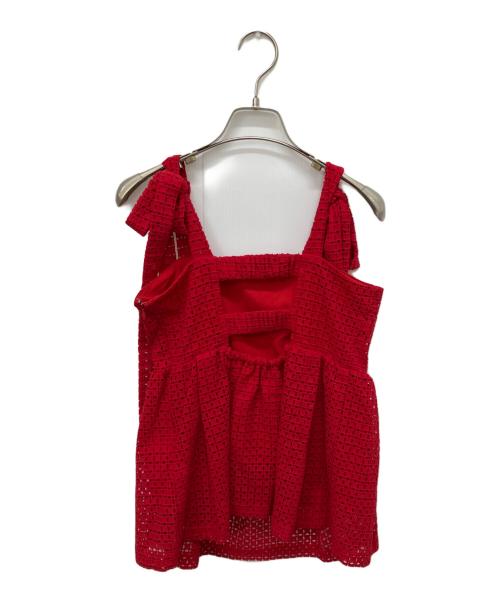 FRAY ID（フレイ アイディー）FRAY ID (フレイ アイディー) ショルダーリボンペプラムブラウス レッド サイズ:Sの古着・服飾アイテム
