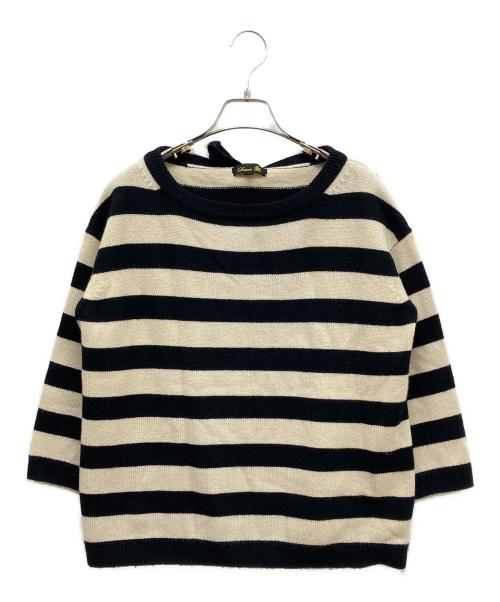 DRAWER（ドゥロワー）DRAWER (ドゥロワー) カシミヤウールボーダーニット ベージュ×ブラック サイズ:1の古着・服飾アイテム