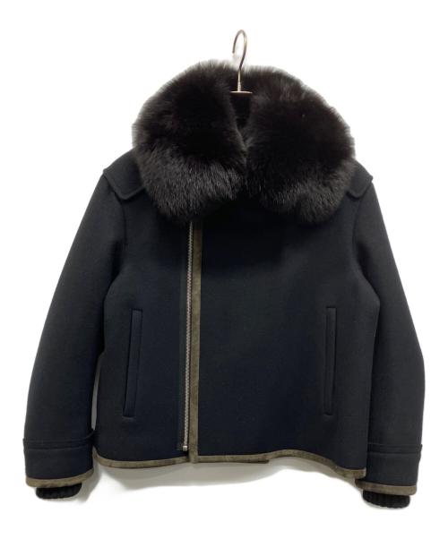 DRAWER（ドゥロワー）DRAWER (ドゥロワー) ウールメルトン ファーカラーブルゾン ブラック サイズ:38の古着・服飾アイテム