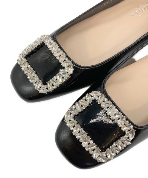 DIANA（ダイアナ）DIANA (ダイアナ) ビジューバックルスクエアトゥフラットパンプス ブラック サイズ:24.5の古着・服飾アイテム