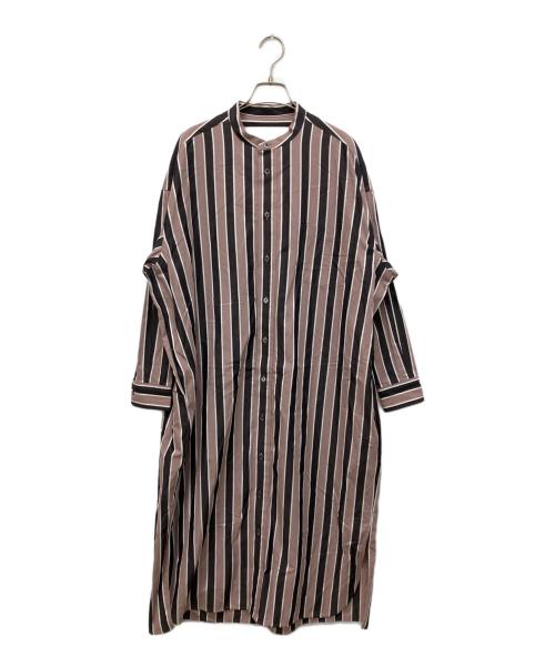 ticca（ティッカ）TICCA (ティッカ) ノーカラースクエアビッグロングシャツ ピンクマルチストライプ サイズ:Freeの古着・服飾アイテム