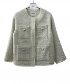 ARPEGE STORYアルページュストーリー）の古着「ノーカラーツイードジャケット」｜グリーン