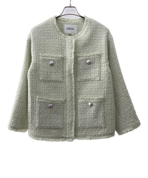 ARPEGE STORY（アルページュストーリー）ARPEGE STORY (アルページュストーリー) ノーカラーツイードジャケット グリーン サイズ:2の古着・服飾アイテム