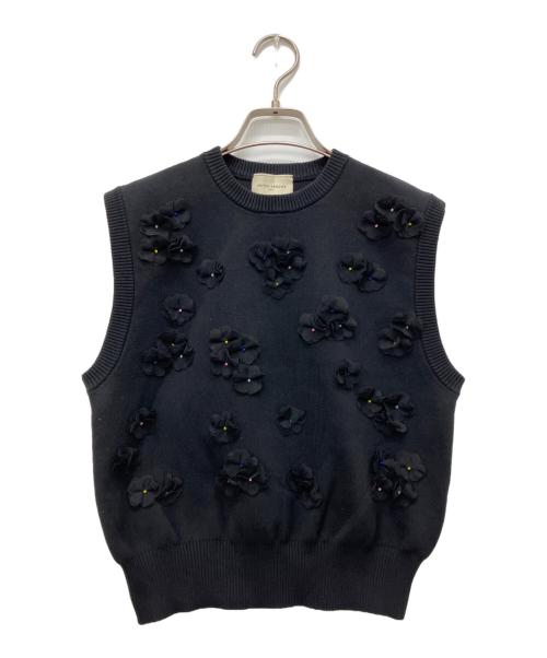 UNITED ARROWS（ユナイテッドアローズ）UNITED ARROWS (ユナイテッドアローズ) 3D フラワーモチーフ ノースリーブ ニットベスト ブラック サイズ:Freeの古着・服飾アイテム