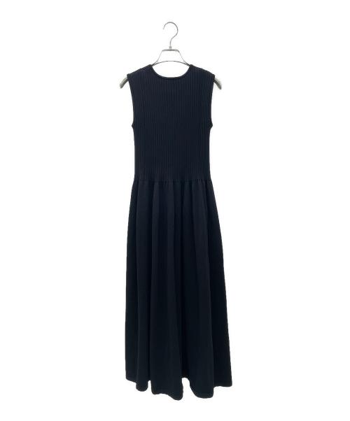 DRAWER（ドゥロワー）DRAWER (ドゥロワー) SPRING 14G リブフレア ニットワンピース ブラック サイズ:FREEの古着・服飾アイテム