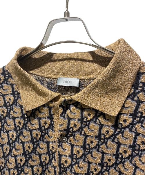 Dior（ディオール）Dior (ディオール) オブリーク コットン×シルク 半袖ニットポロ ブラウン サイズ:Lの古着・服飾アイテム