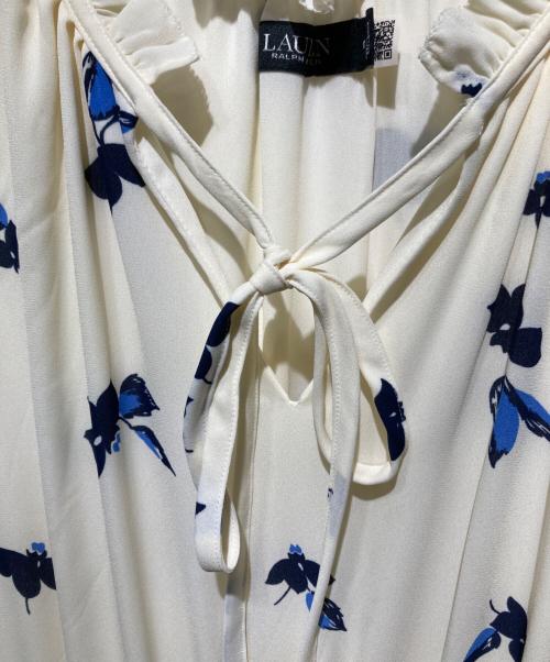 LAUREN RALPH LAUREN（ローレン ラルフ ローレン）LAUREN RALPH LAUREN (ローレン ラルフ ローレン) フラワープリントシャーリングワンピース アイボリーの古着・服飾アイテム