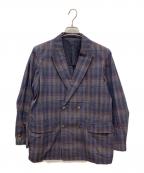 BEAMS PLUSビームスプラス）の古着「4ボタン イカット チェック ダブルブレステッド ジャケット」｜ネイビー×ブラウン