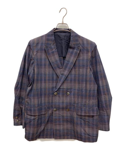 BEAMS PLUS（ビームスプラス）BEAMS PLUS (ビームスプラス) 4ボタン イカット チェック ダブルブレステッド ジャケット ネイビー×ブラウン サイズ:Ｍの古着・服飾アイテム