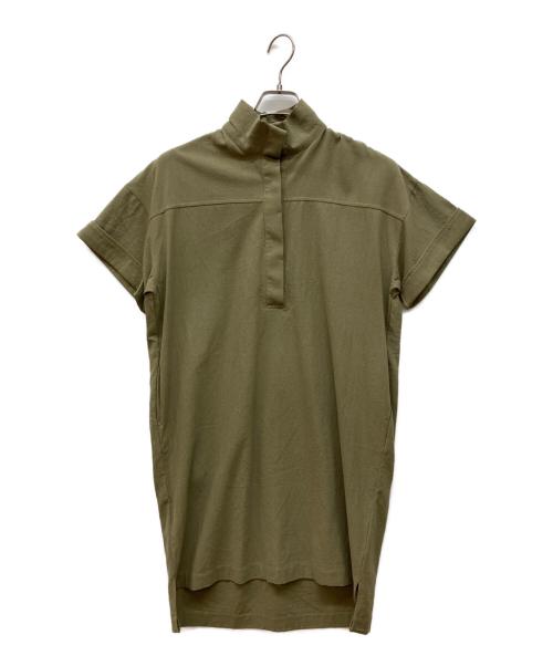 pinue（ピヌエ）pinue (ピヌエ) コットンスタンドカラーシャツワンピース オリーブ サイズ:Freeの古着・服飾アイテム