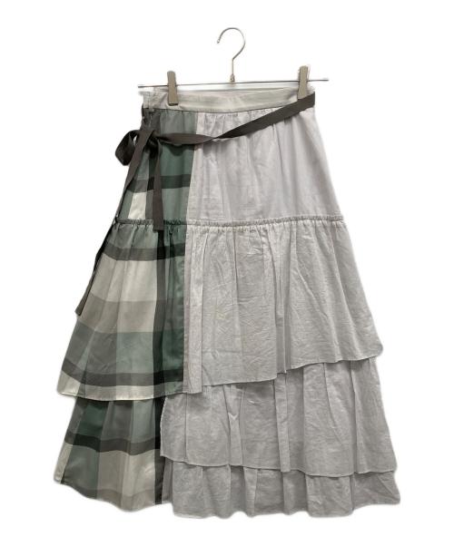 BLUE LABEL CRESTBRIDGE（ブルーレーベルクレストブリッジ）BLUE LABEL CRESTBRIDGE (ブルーレーベルクレストブリッジ) コンビティアードスカート グレー サイズ:36の古着・服飾アイテム