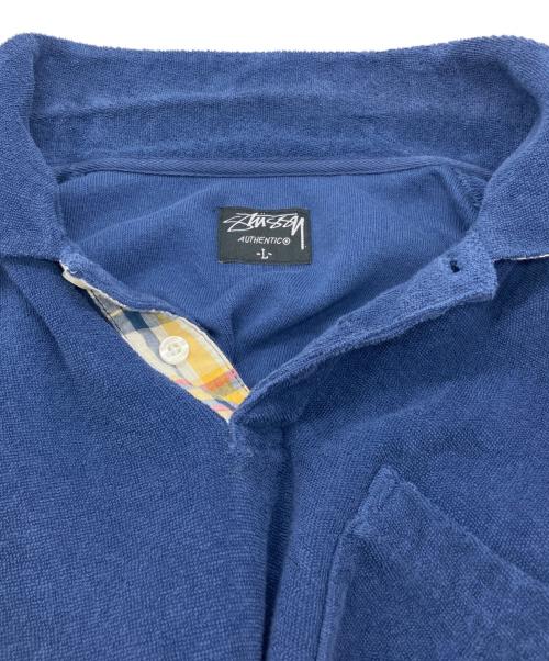 stussy（ステューシー）stussy (ステューシー) リンクロゴパイルポロシャツ ネイビー サイズ:Lの古着・服飾アイテム