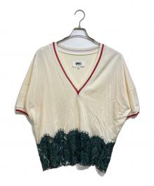 MM6 Maison Margiela（エムエムシックスメゾンマルジェラ）の古着「レースドッキングVネックカットソー」｜アイボリー×グリーン