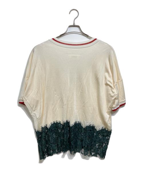 MM6 Maison Margiela（エムエムシックスメゾンマルジェラ）MM6 Maison Margiela (エムエムシックスメゾンマルジェラ) レースドッキングVネックカットソー アイボリー×グリーン サイズ:Sの古着・服飾アイテム